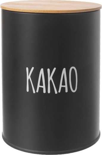 Melna skārda kārba ar bambusa vāku kakao uzglabāšanai 11 cm