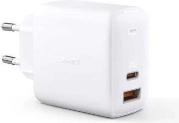 Balts tīkla lādētājs Aukey Omnia GaN 2xUSB Power Delivery (1xUSB A + 1xUSB C) 65 W 5.4 A