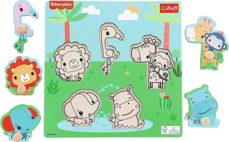 Koka ieliekamā puzle FISHER-PRICE ar rokturiem, 5 detaļas