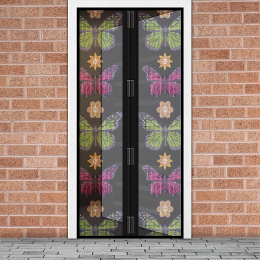 Magnetic insect screen for doors with a flowers and butterflies design 100 × 210 cm