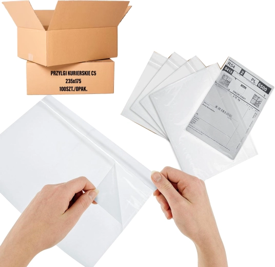 Self-adhesive courier envelopes C5 235 × 175 mm, clear protective sleeves, 100 pcs