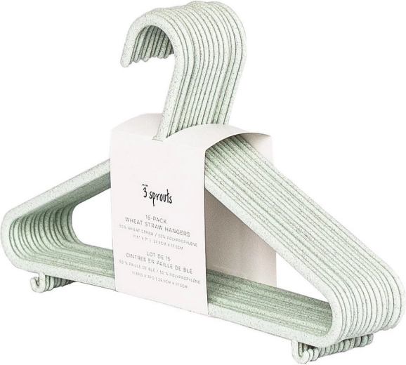 3 Sprouts children's wheat straw hangers Seafoam, 15 pcs