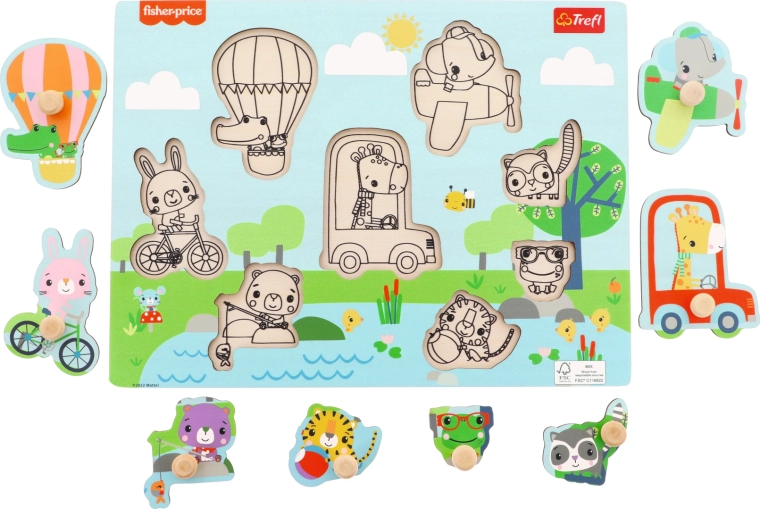 Koka ieliekamā puzle Fisher-Price dzīvnieki, 8 detaļas