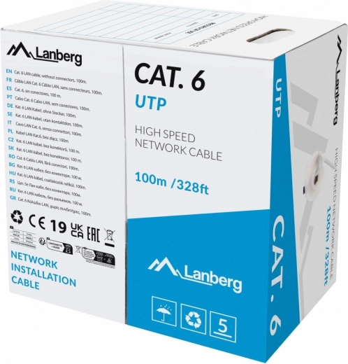 LAN network cable UTP Cat. 6 CU 100 m grey CPR, Fluke Passed