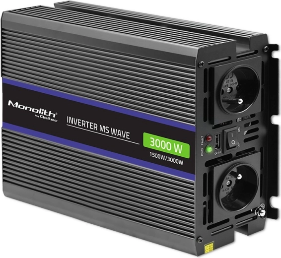 Sprieguma pārveidotājs MONOLITH MS Wave 12V uz 230V, 1500/3000 W, USB