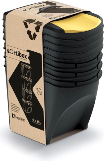 Atkritumu šķirošanas konteineru komplekts SORTIBOX 4×25 l – pārstrādāta melna