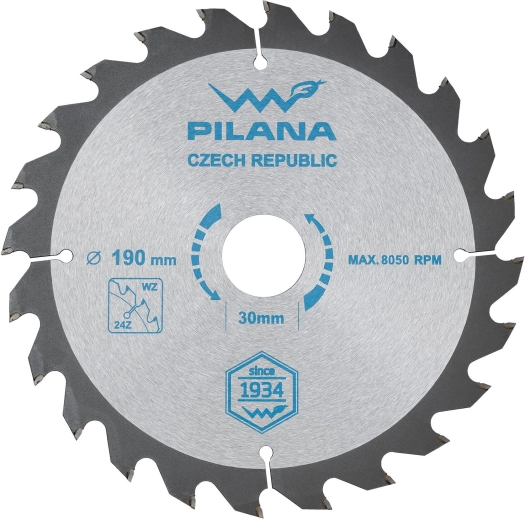 Zāģa disks 190 mm, 24 zobi, karbīds, PILANA