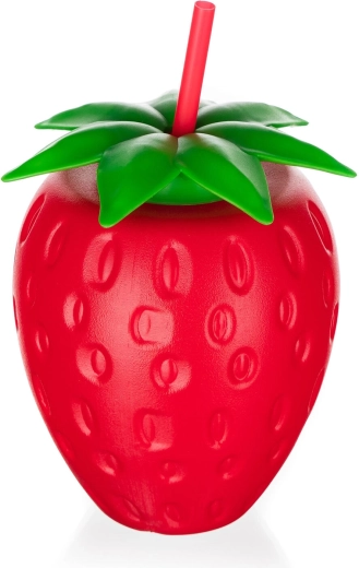 Plastmasas pudele ar salmiņu zemenes formā 880 ml