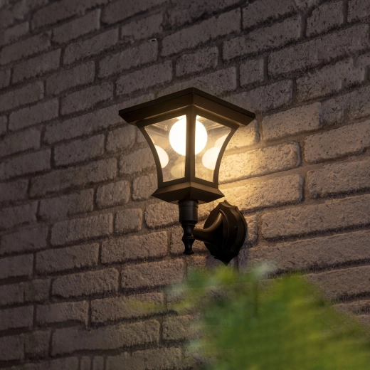 Solar LED wall light 21 × 21 cm, 8 LEDs, black, warm white