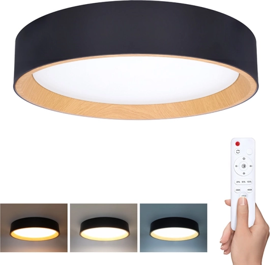Solight LED griestu un sienas gaismeklis Larios Black ar tālvadības pulti