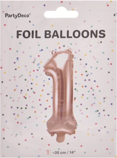 Folijas balons cipars 1 pērļu rozā 35 cm