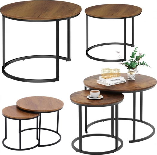 Set of Round Coffee Tables 2in1 from Natural Wood