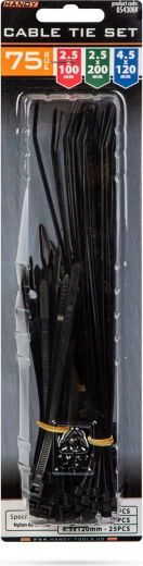 Set of black cable ties, 75 pieces
