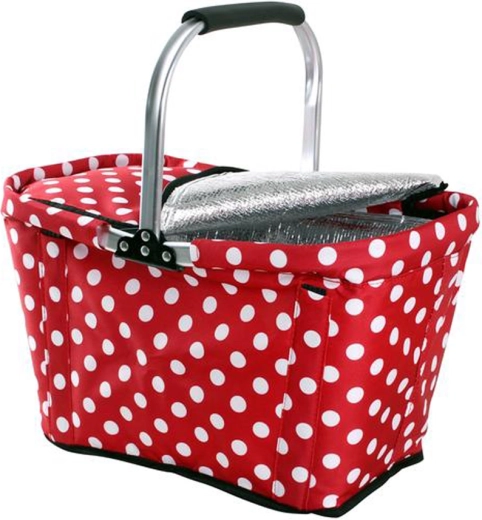 Foldable insulated shopping basket with zipper TORO, red polka dot