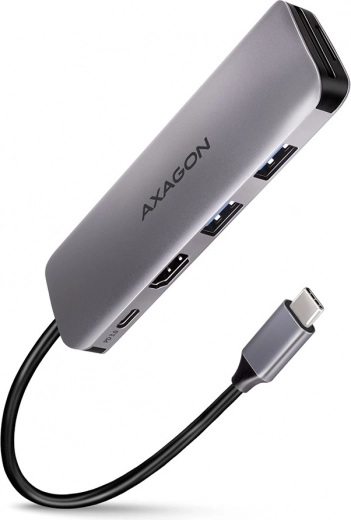 Axagon hmc-5 usb-c hub 5v1 ar hdmi 4k, 2x usb-a, sd/microsd karšu lasītāju un pd 100 w