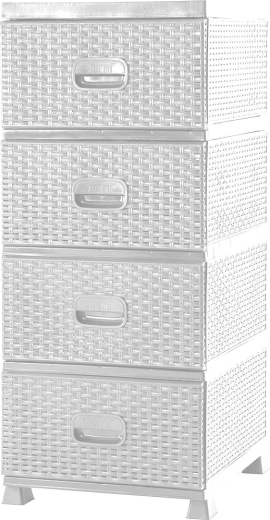 Rattan Plastic Chest of Drawers with 4 Drawers, White