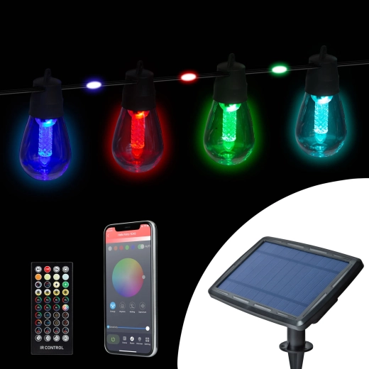 Smart solar string lights with multicolor RGB LEDs, 14.5 m, Bluetooth