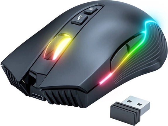 Bezvadu spēļu pele Onikuma ar RGB apgaismojumu, melna