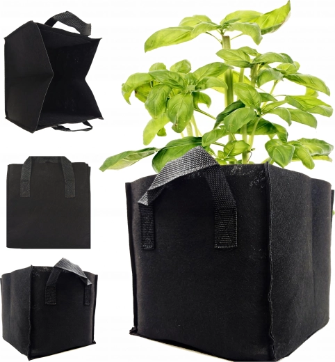 Fabric grow planter pot made of felt with handles 8 L, black