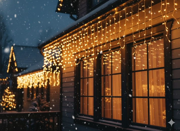 Gaismas LED aizkars – lāstekas 300 LED, silti balta ar aukstu mirgošanu (flash), 12 m