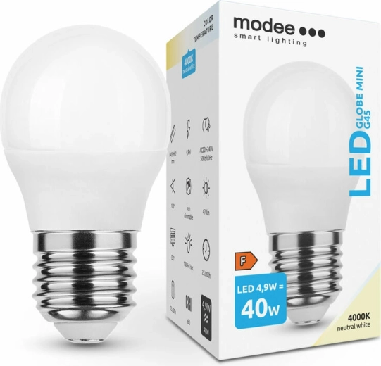 LED spuldze Modee Globe Mini G45 4,9 W E27, 470 lm, neitrāli balta