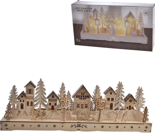 Koka mājiņa ar LED apgaismojumu, brūna, 45 × 6 × 15 cm