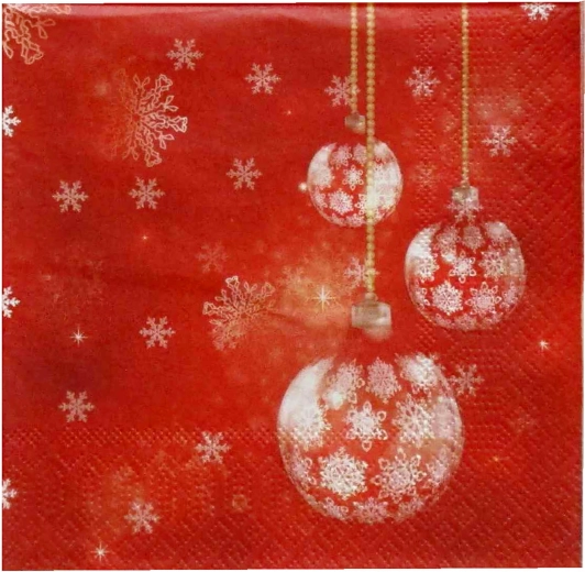 Christmas napkins with red baubles 33 × 33 cm, 3-ply - 1 piece