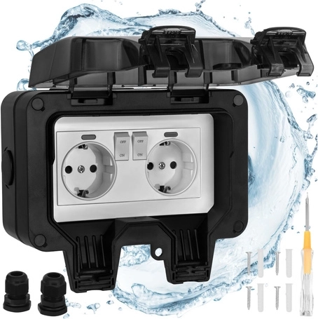 Izoxis double outdoor socket IP66 230–250 V 16 A with cover flap