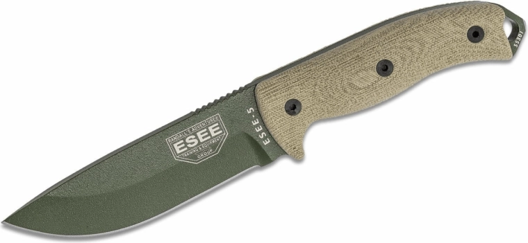 Izdzīvošanas / āra nazis ESEE Model 5, 13,3 cm, zaļš, Micarta, Kydex maksts