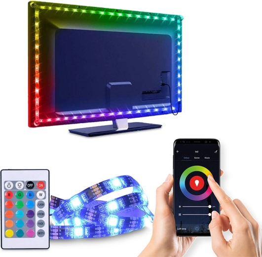 Solight viedā LED Wi‑Fi RGB lente televizora apgaismošanai, 4 × 50 cm, USB