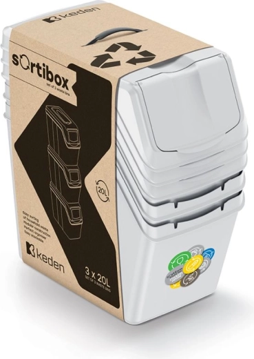 Šķiroto atkritumu grozu komplekts Sortibox 3×20 l, pelēkpelēks