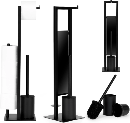 ModernHome toilet paper stand with spare roll holder and toilet brush, black