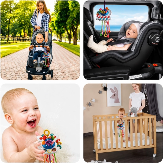 4-in-1 sensory toy for babies – teether, rattle and pop-it for stroller and car - 1 piece