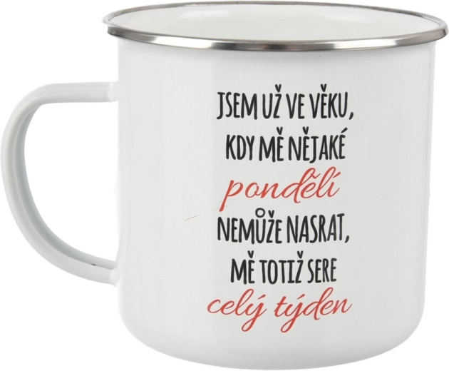 Emaljēta skārda krūze “Pirmdiena” 500 ml, balta