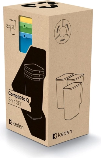 Šķirošanas atkritumu tvertnes Compacta Q Sort komplekts 3×12 l