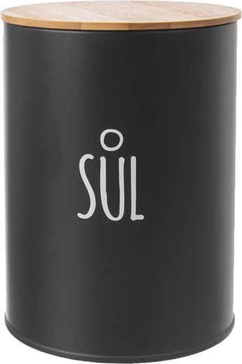 Melna virtuves sāls kārba ar bambusa vāku 11 cm