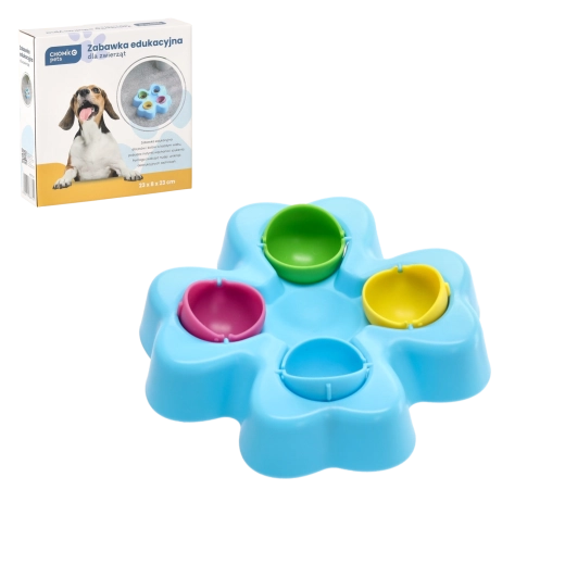 Interactive educational toy for dogs and cats with treat compartments 23 × 23 × 8 cm