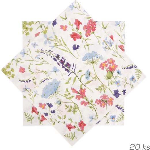 Paper napkins with floral pattern, pink, 33 × 33 cm, 20 pcs