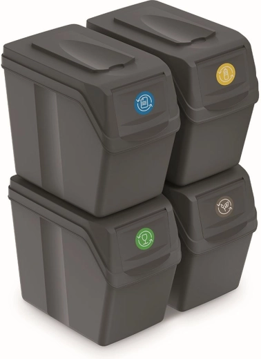 4 šķirošanas konteineru komplekts Sortibox 4×20 l – pelēks akmens