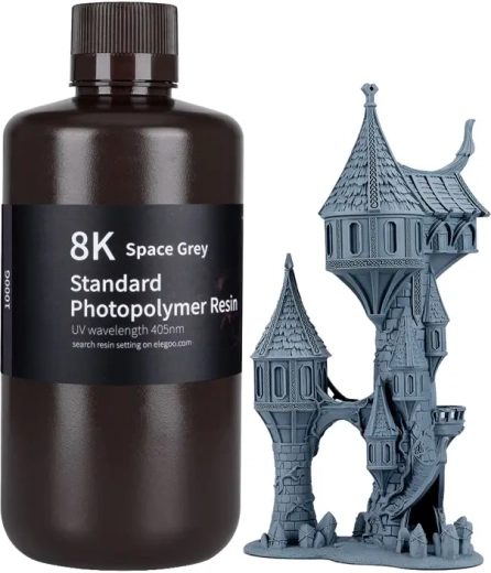 ELEGOO 8K ūdenī mazgājama fotopolimēra sveķu masa kosmiski pelēkā krāsā, 1 kg