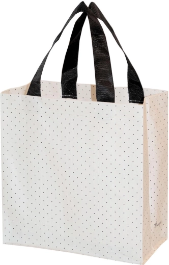 Iepirkumu soma 27 × 27 × 15 cm, punktiņu dizains, austs laminēts polipropilēns