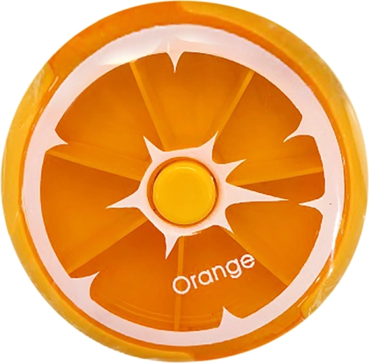 Round pill organizer with orange motif 9 × 2.5 cm