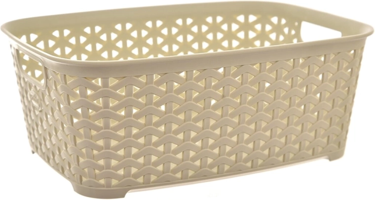 Cream plastic rattan-look hobby storage basket 29 × 21.5 × 11 cm