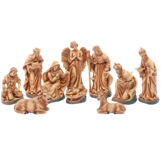 Betlēmes figūriņu komplekts 10 gab. no polirezīna ar koka imitāciju līdz 24 cm