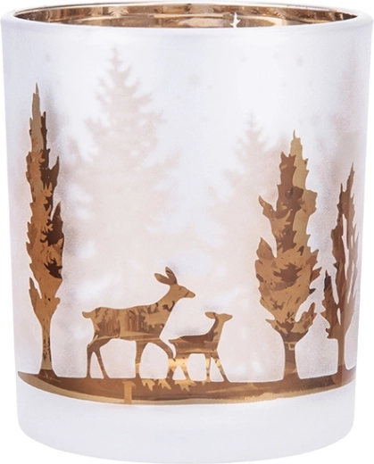 Frosted glass candle holder with golden-brown interior 7 × 8 cm, forest decor