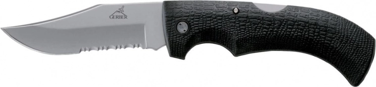 Gerber Gator saliekamais tūrisma kabatas nazis 9,5 cm ar daļēju zobojumu, melns, GFN, neilona maksts