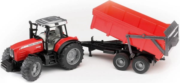 Bruder traktors MASSEY FERGUSON ar izvelkamu piekabi, sarkans