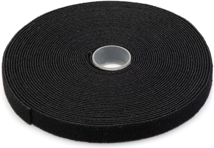 Pašlīmējoša velcro (āķīšu un cilpiņu) lente kabeļiem 15 mm, 10 m, melna