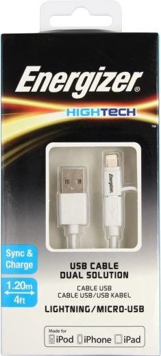 Energizer universāls uzlādes kabelis Lightning/Micro USB 2,4 A 1,2 m balts