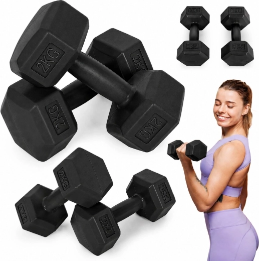 MOVEPRO hexagonal dumbbells 2 × 2 kg – black